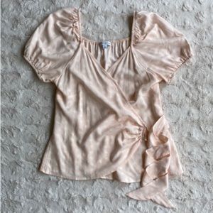 Pink Polka Dot Puff Sleeve Wrap Top